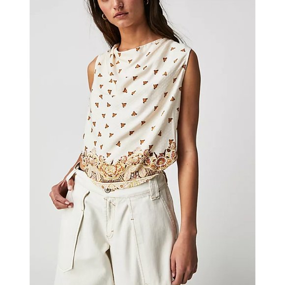 🎉LAST CHANCE🎉 FREE PEOPLE Silas Printed Cowlneck Top / Ivory Combo - Picture 4 of 13
